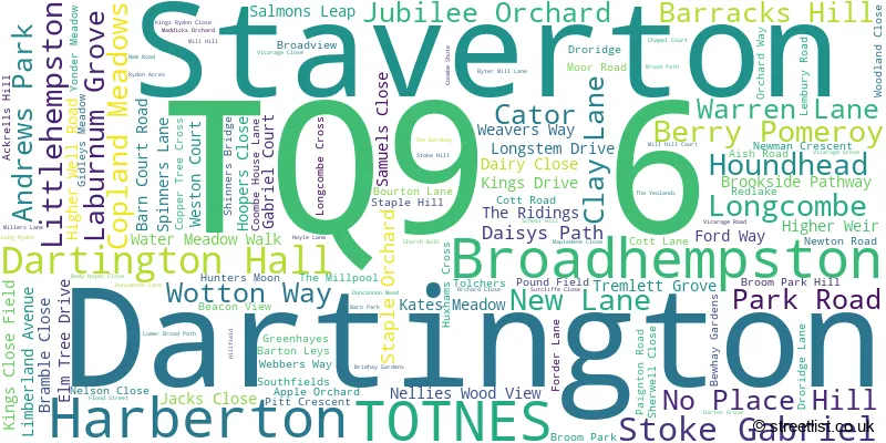A word cloud for the TQ9 6 postcode